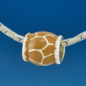 B1553 tlf - Tan Giraffe Animal Print - Silver Plated Large Hole Bead (2 per package)