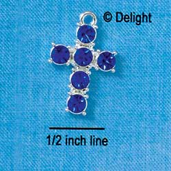 C2694 - 6 Stone Cross - Blue - Silver Charm