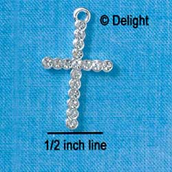 C2756 - Thin Cross with Clear Swarovski Crystals - Silver Charm (2 per package)