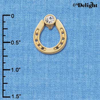 C3609 tlf - Gold Horseshoe with top Clear Swarovski Crystal - Gold Pendant (6 per package)