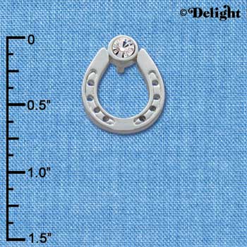 C3610 tlf - Silver Horseshoe with top Clear Swarovski Crystal - Silver Pendant (6 per package)