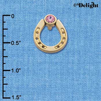 C3611 tlf - Gold Horseshoe with top Pink Swarovski Crystal - Gold Pendant (6 per package)