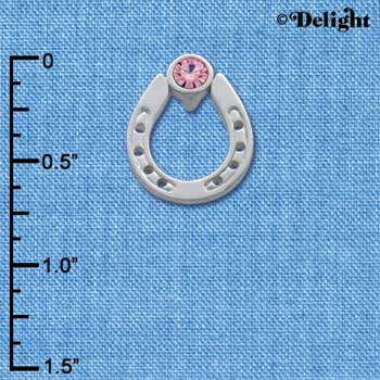 C3612 tlf - Silver Horseshoe with top Pink Swarovski Crystal - Silver Pendant (6 per package)