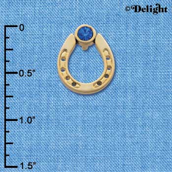 C3613 tlf - Gold Horseshoe with top Blue Swarovski Crystal - Gold Pendant (6 per package)