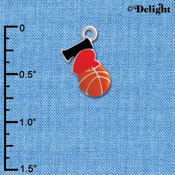 C4235 tlf - I Love Basketball - Red Heart - Silver Plated Charm (6 per package)