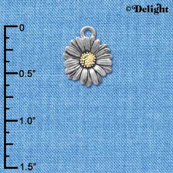 C4256 tlf - Two Tone Daisy Flower - Im. Rhodium & Gold Plated Charm (6 per package)