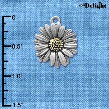 C4257 tlf - Large Two Tone Daisy Flower - Im. Rhodium & Gold Plated Charm (6 per package)