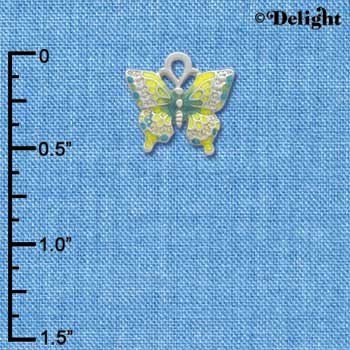 C4260 tlf - Small Lime Green & Blue Butterfly - Silver Plated Charm (6 per package)