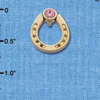 C3611 tlf - Gold Horseshoe with top Pink Swarovski Crystal - Gold Pendant (6 per package)