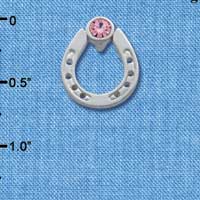 C3612 tlf - Silver Horseshoe with top Pink Swarovski Crystal - Silver Pendant (6 per package)