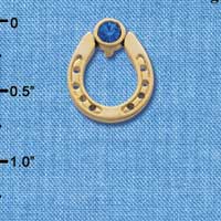 C3613 tlf - Gold Horseshoe with top Blue Swarovski Crystal - Gold Pendant (6 per package)