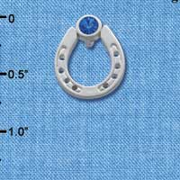 C3614 tlf - Silver Horseshoe with top Blue Swarovski Crystal - Silver Pendant (6 per package)